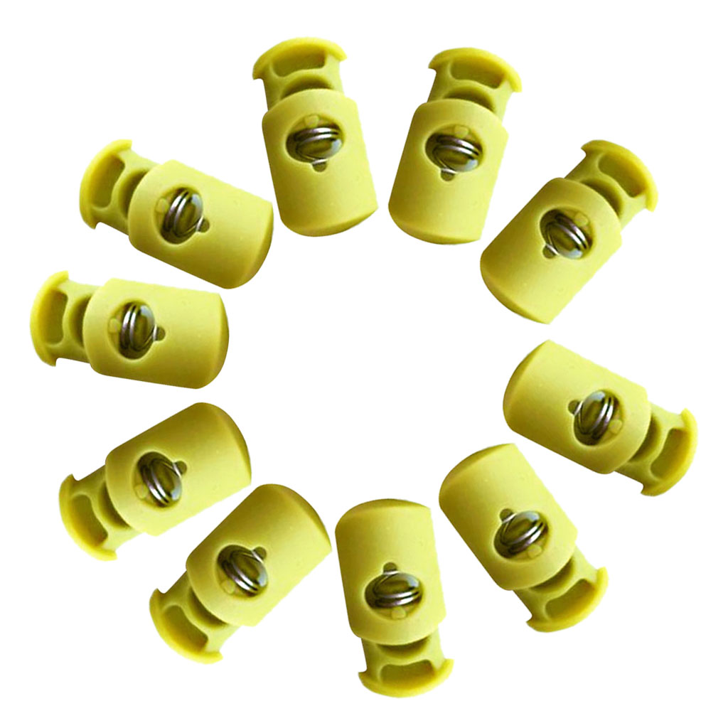 10pcs/set Plastic Toggle Barrel Cord Lock Stopper Spring End Stop - Fluorescent Green