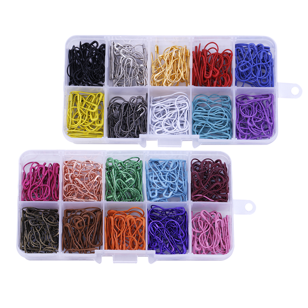 600 Pieces Assorted Bulb Safety Pins Calabash Pins Pear Shaped Pins Knitting Stitch Markers with Storage Box