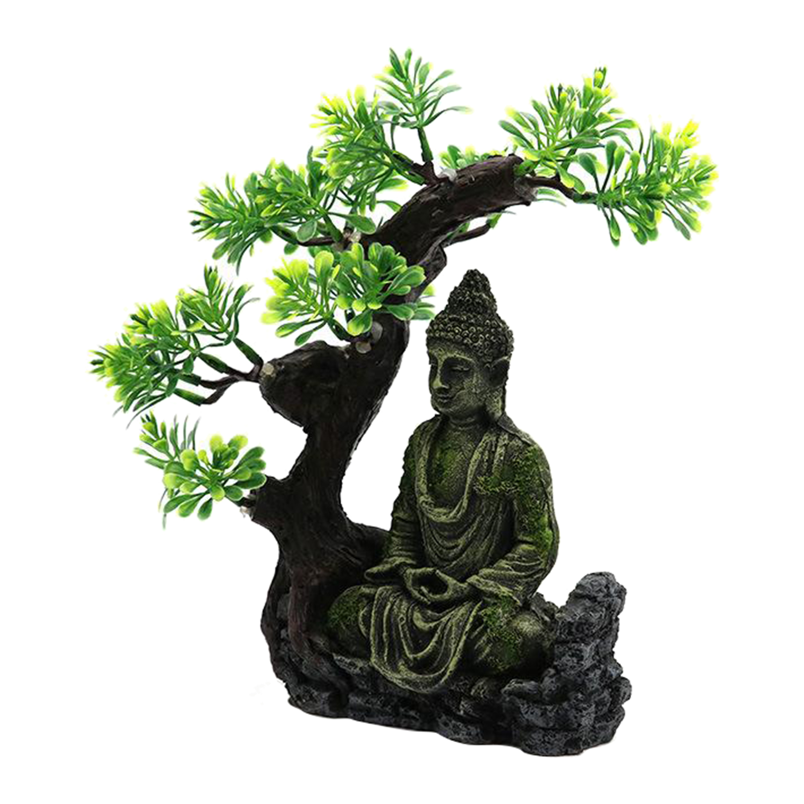 Creative Carved Resin Moss Zen Buddha Figurine Aquarium Hideout Landscape Scene Shelter Hiding Fish Tank Home Desktop Ornaments