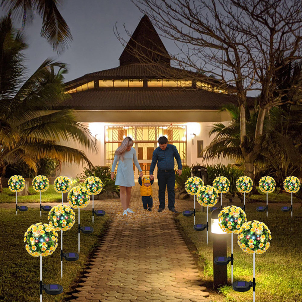 Decoração da Festa Jardim ao ar Paisagem Gramado Pathway 20 Leds Luz Solar Lâmpada Cerca Estaca Daisy Flor Bola Quintal Livre 2 Pçs 12 Cheap Lâmpadas solares