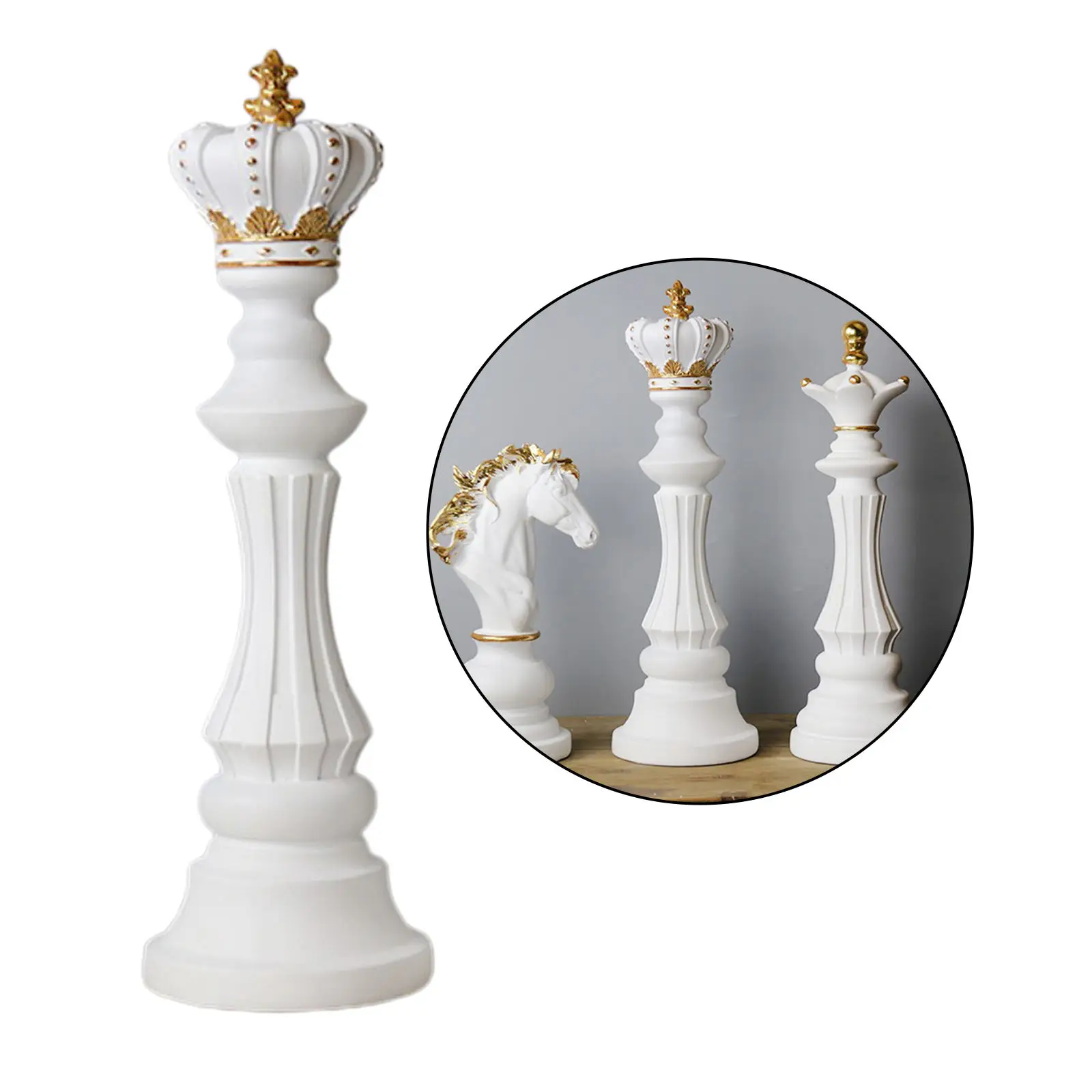 Chess Statues Chessman Figurine, White Chess Pieces Knight King Queen Sculpture Arrangement Livingroom Tabletop Decoration Chess Statues Chessman Figurine, White Chess Pieces Knight King Queen Sculpture Arrangement Livingroom Tabletop Decoration