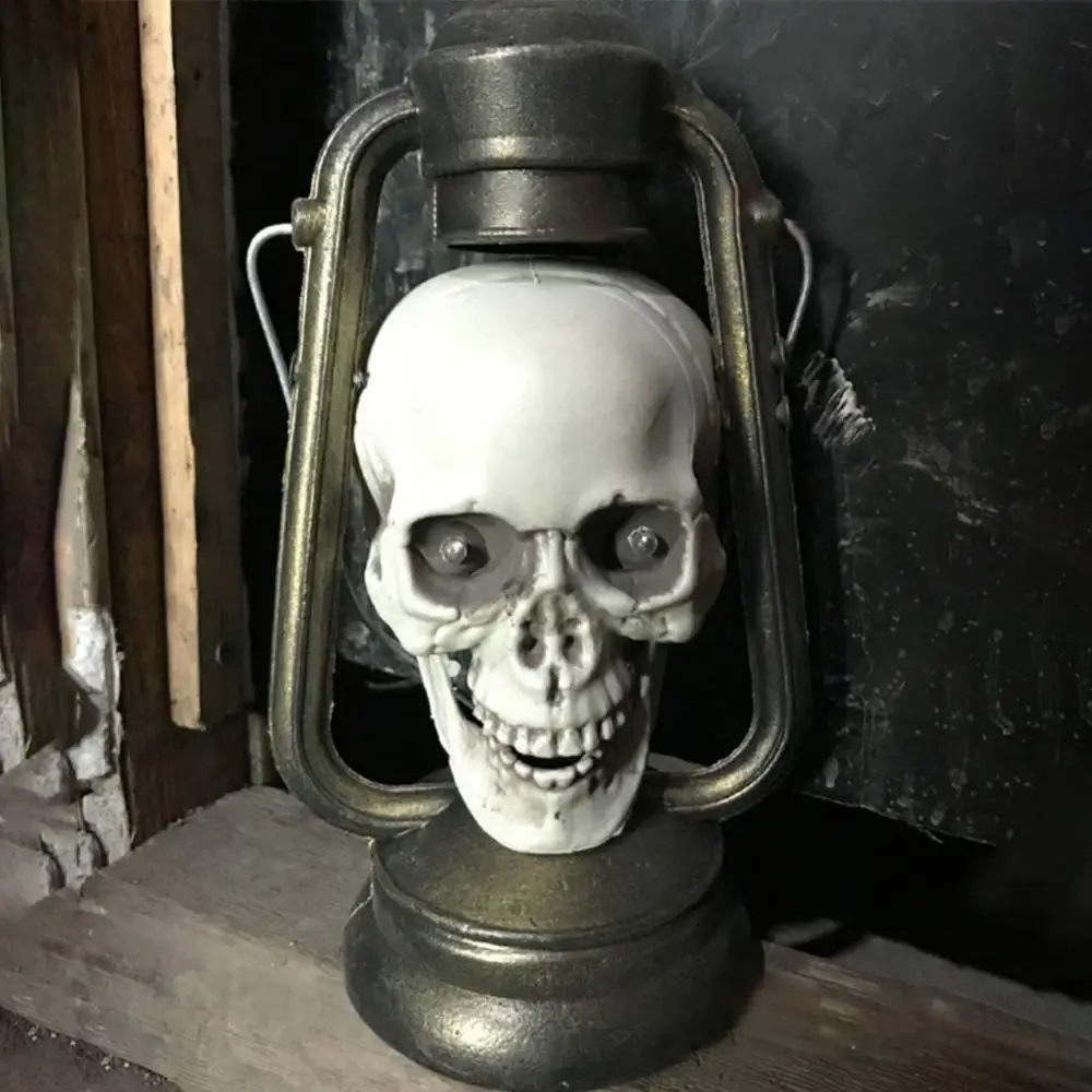 LED Skull Lantern Glowing Eyes Creepy Hanging Light Up Skull Head Lamp Halloween Decor Props Skull Head Ghost Lights Haunters Pirate Spooky Light Up Ornaments Tabletop Decor Prop 