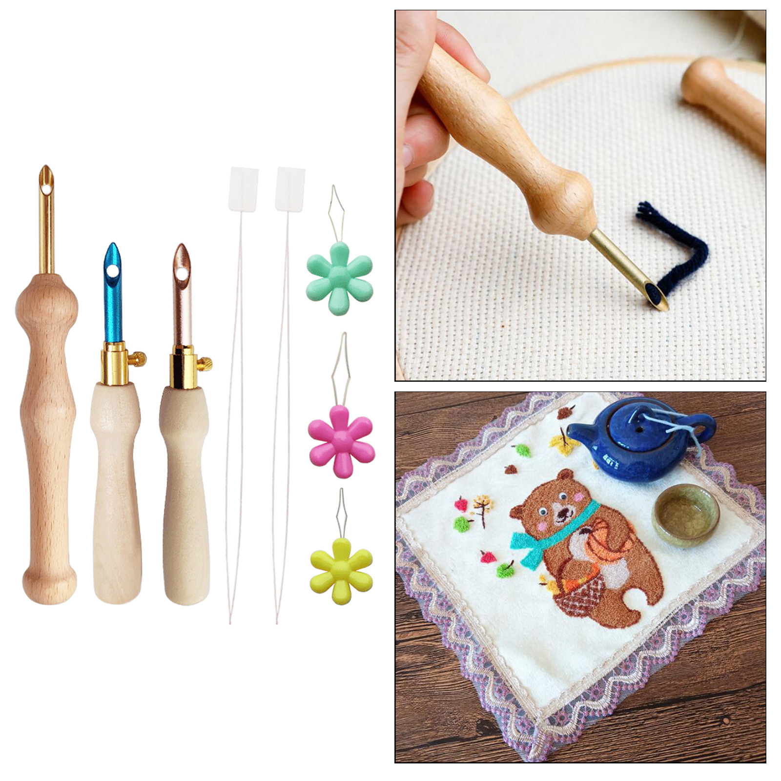 Professional Punch Needle Embroidery Pen Kit with Needle Threader for Rug Carpet Tapestry Applique Embellishment Making