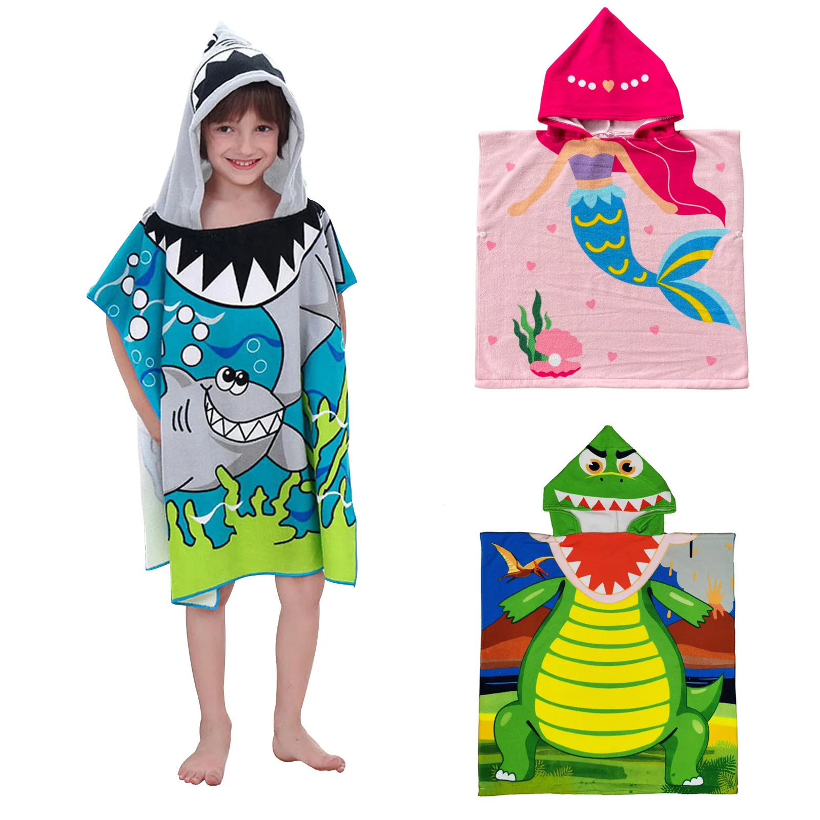 Children Kid Baby Boy Girl Cartoon Hooded Poncho Swim Beach Bath Towel Bathrobe 