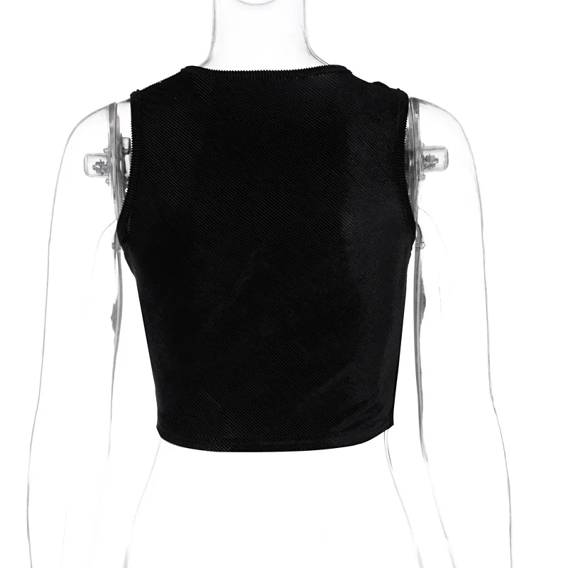 2021 Gothic Hollow Out Bandage Black Tank Tops Y2K Women Lace-Up Ribbed Sleeveless Crop Tops E-girl Summer Fashion Streetwear
