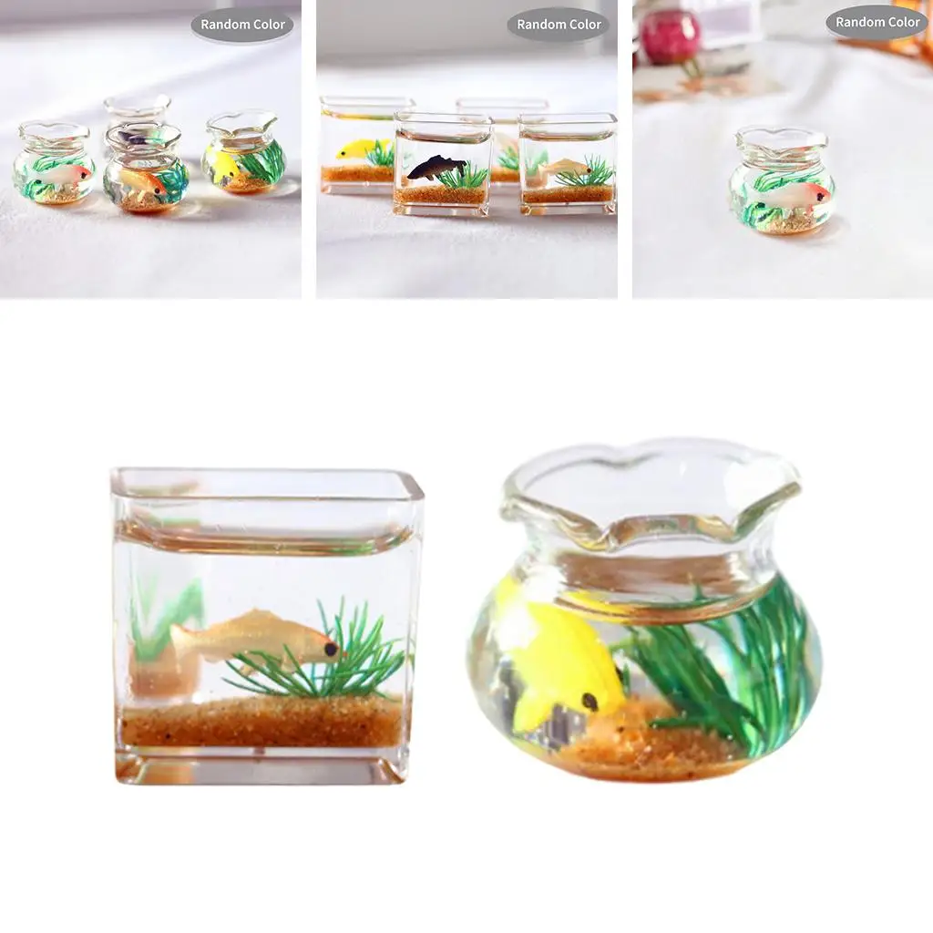 1/6 Dollhouse Fish Tank with Fish Kids Pretend Play Toys Dollhouse Decor Accessories