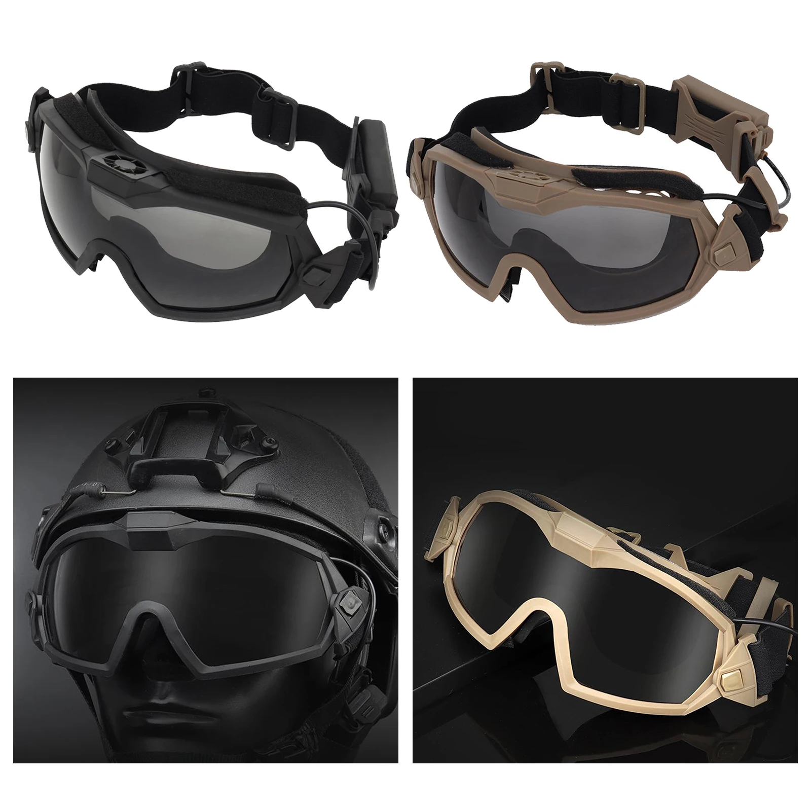 Anti-Impact Goggles with Fan, Tactical Safety Goggles Anti-Fog UV400 Glasses Eyewear with 2 Lens for Riding Shooting Hunting