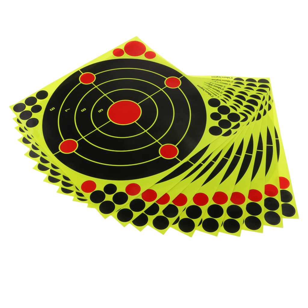 10 Sheet Shooting Targets,  12" Reactive Splatter Florescent Paper Target for Hunting Archery Arrow Training