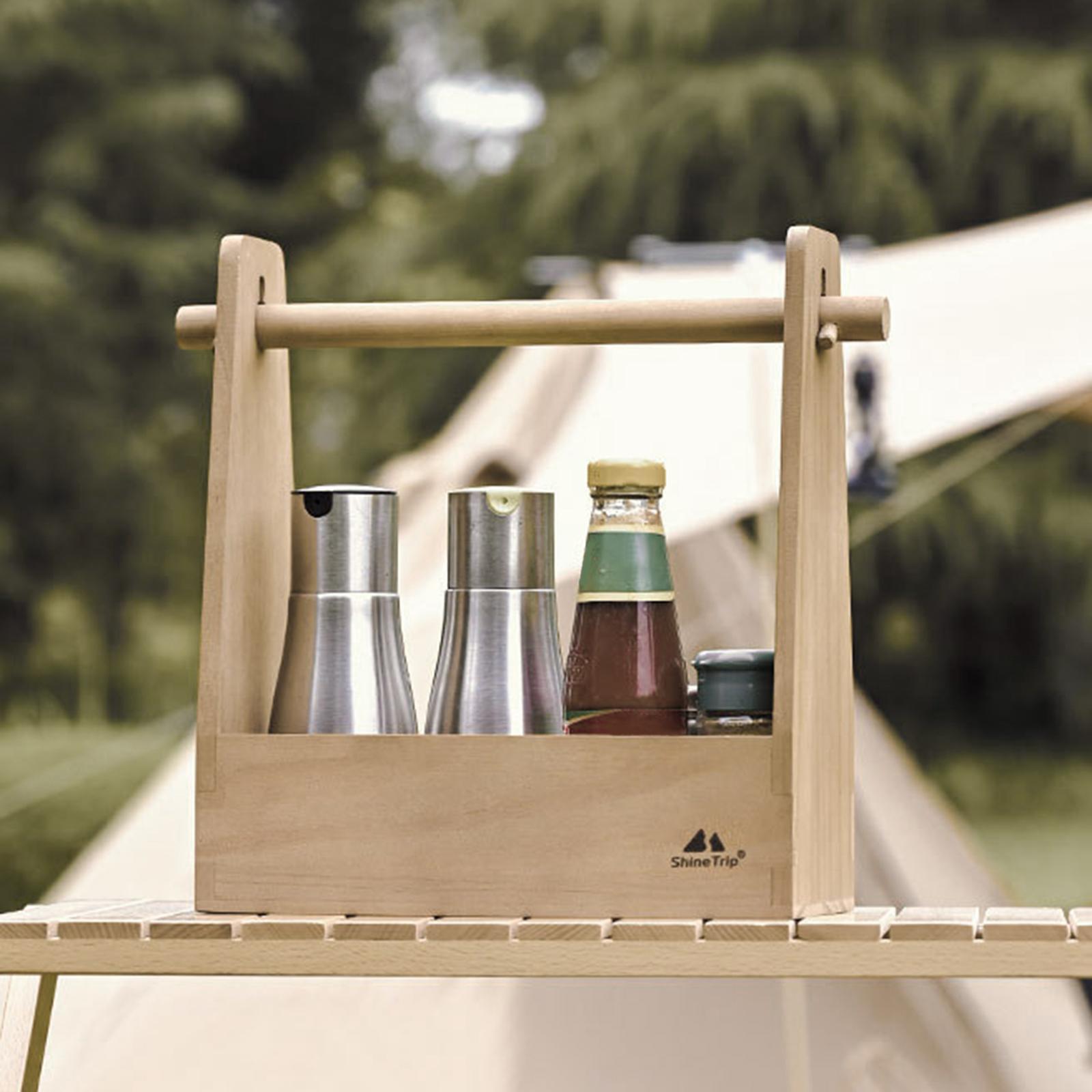 Outdoor Seasoning Box Protabel Pine Wood Retro Card Slot Handle Detachable Camping Picnic Home Storage Box Roll Paper Holder