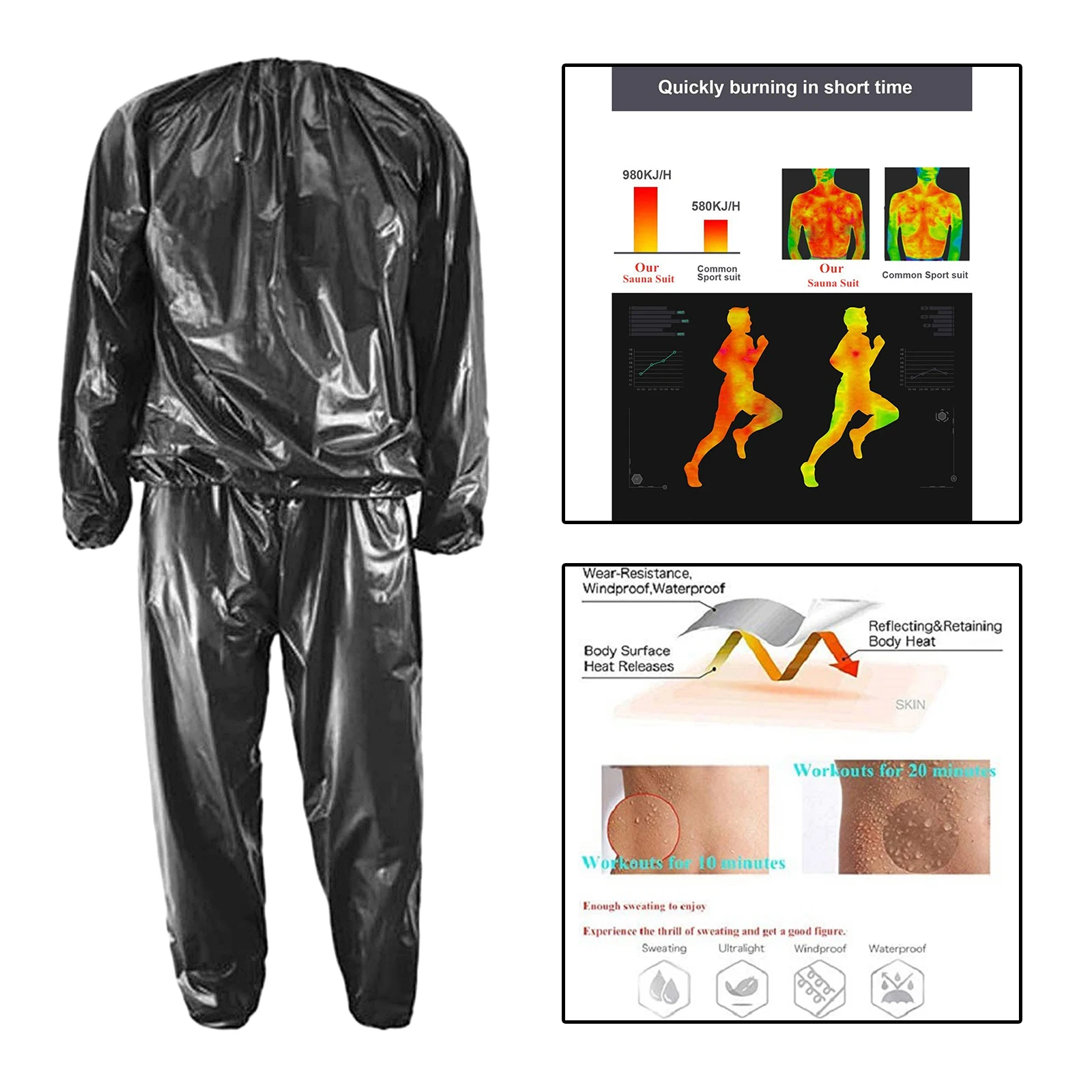 Anti- PVC Fitness Sauna Suit Weight Loss Cardio Sweat Suit Pants Shirt