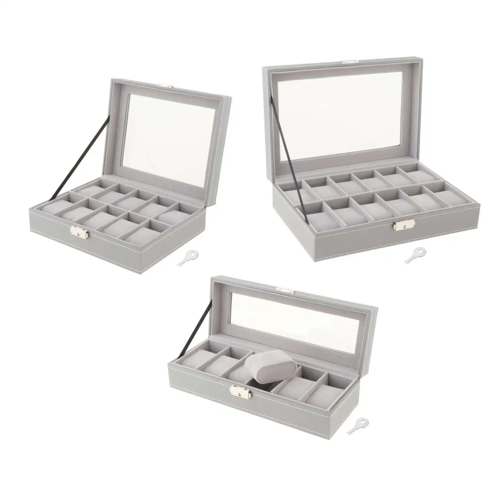 6/10/12 Watch Box PU Leather Gray Watch Case Boxes Storage Holder Organizer Jewelry Boxes Display Best Gift