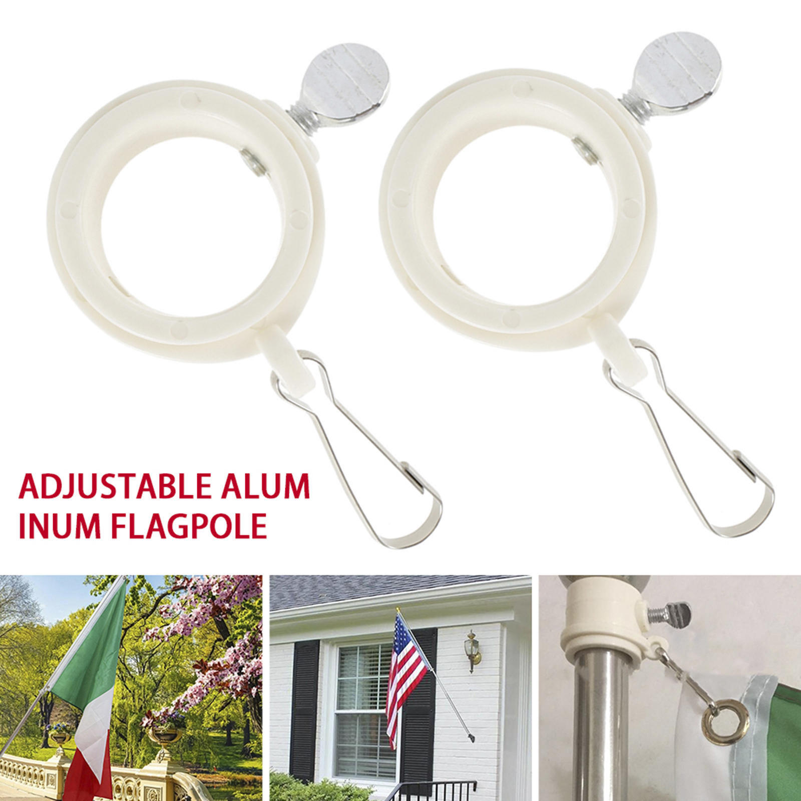 1 Pair of 360 Degree Swivel Flag Pole Mounting Rings Anti-Wrap Grommet Clip Flagpole Accessories