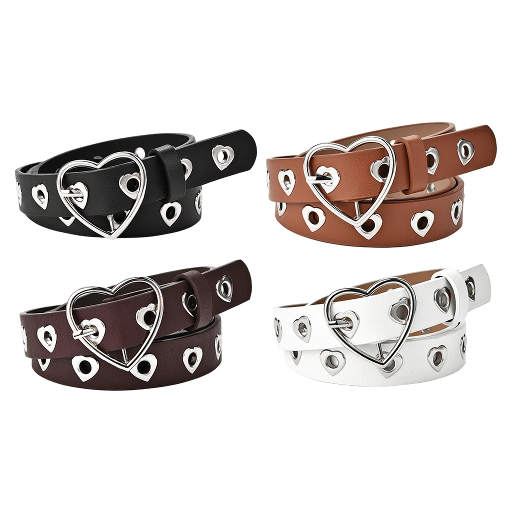 Double Ring Fashion Waist Belt PU Leather Metal Buckle Heart Pin Belts For Ladies Jeans Wild Waistband