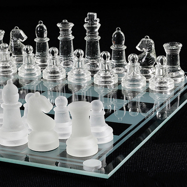 Glass Chess Set- Classic Game with Elegant Design, Durable Build- Set  Includes Board, 32 Frosted and Clear Pieces with Felt Bottoms by Trademark  Games 