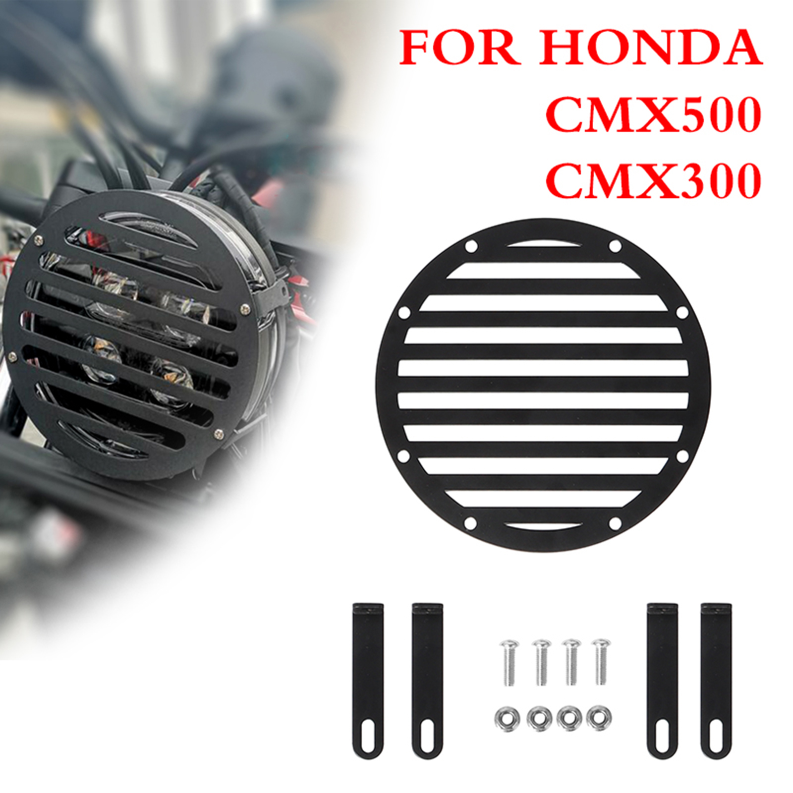 Iron Round Headlight Grill Cover Head Lamp Protector Grille Compatible with Honda CMX500 300 17-20 Motorbike Accessories