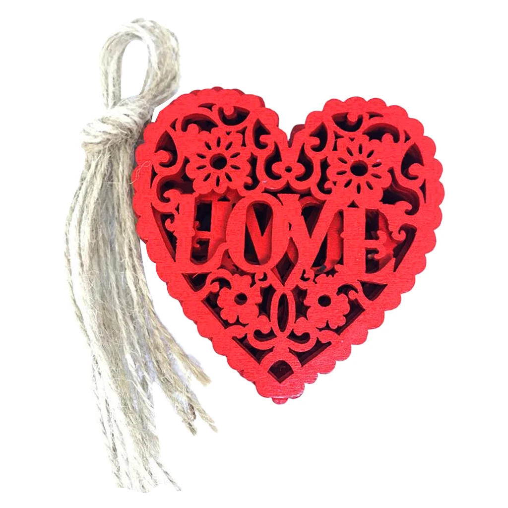 Wedding Party Decoration Crafts DIY Ornaments - Red Wooden Hearts With Ropes