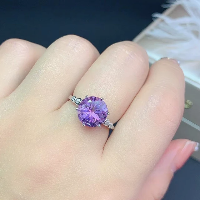 9mm VVS Grade Natural Amethyst Ring for Party Luxuxy 925 Silver Amethyst  Engagement Ring Simple Silver Crystal Ring - AliExpress