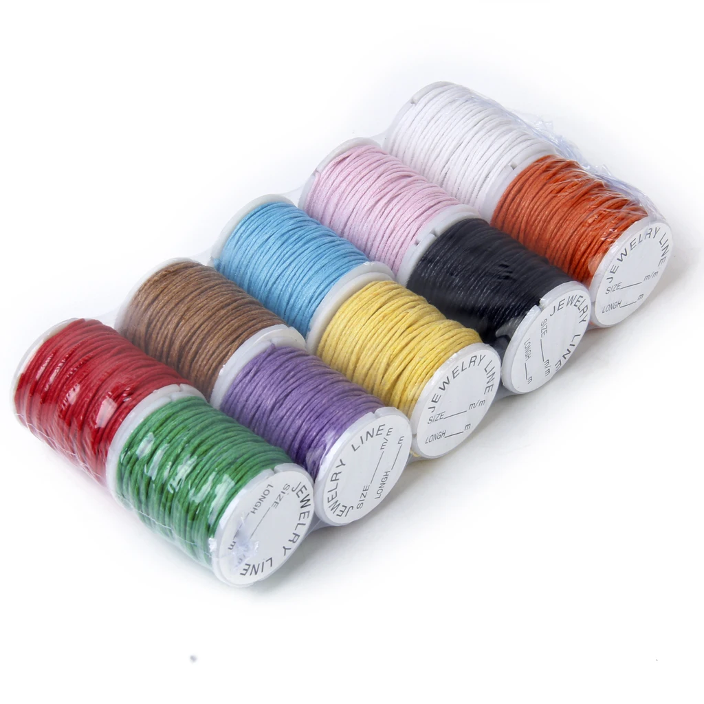 10 Rolls Mixed Color Waxed Cotton Cord String Beading Thread 1mm
