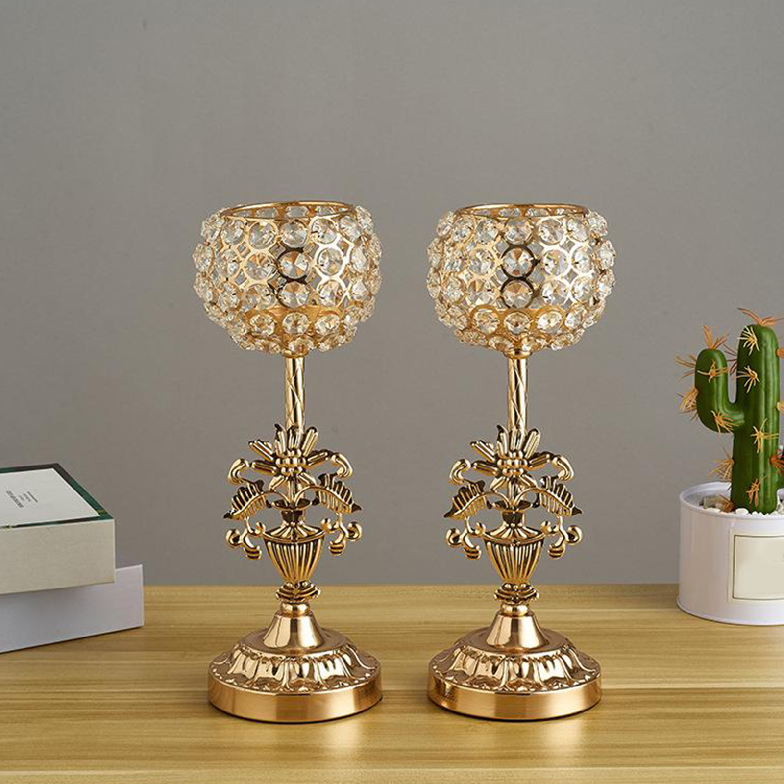 2x Gold Crystal Candlestick Candle Holder Candelabra Wedding Decor Metal