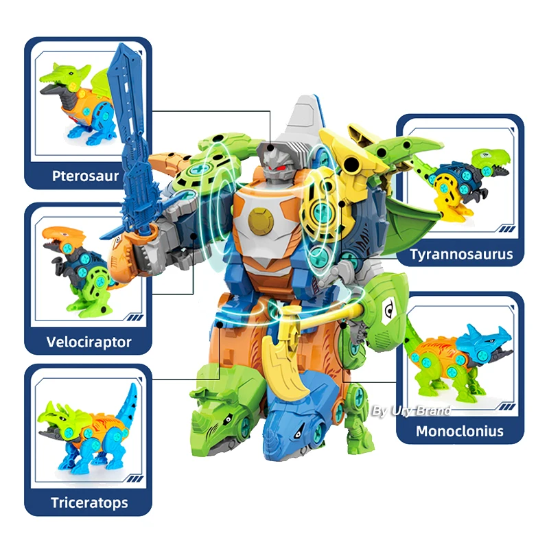 Baby DIY Assembly Dinosaurs Robot Building Blocks Drill Nut and Animal Model Plastic Screwing Educational Toys Gifts for Kids