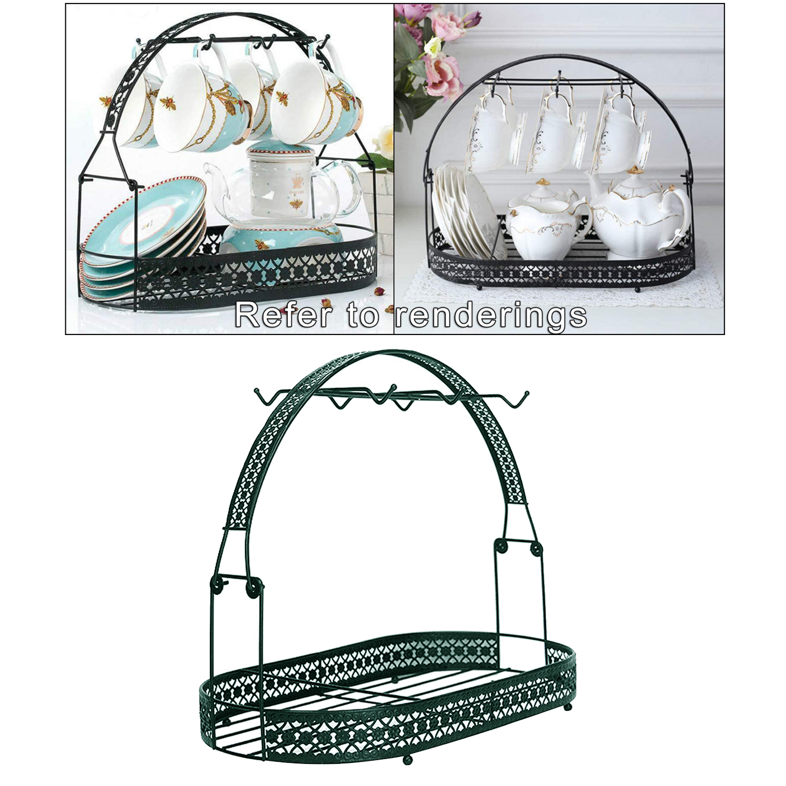 Mug Holder Coffee Rack Coffee Cup Holder Tea Set Stand Dishes Organizer Wrought Iron Mug Drainer Storage Drying Rack