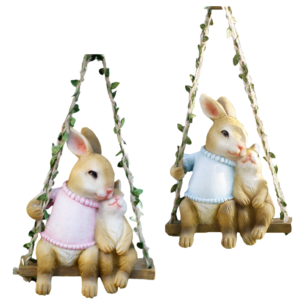Rabbit Statue Hand Painted Sculpture Model Farm Tree Wall Hanging Decoration