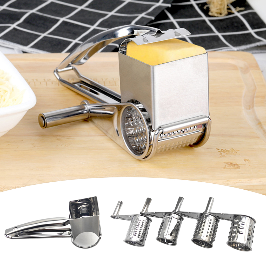 Rotary Cheese Grater Stainless Steel Cheese Chocolate Grater With 4 Different Drums Cheese Butter Grater Slicer