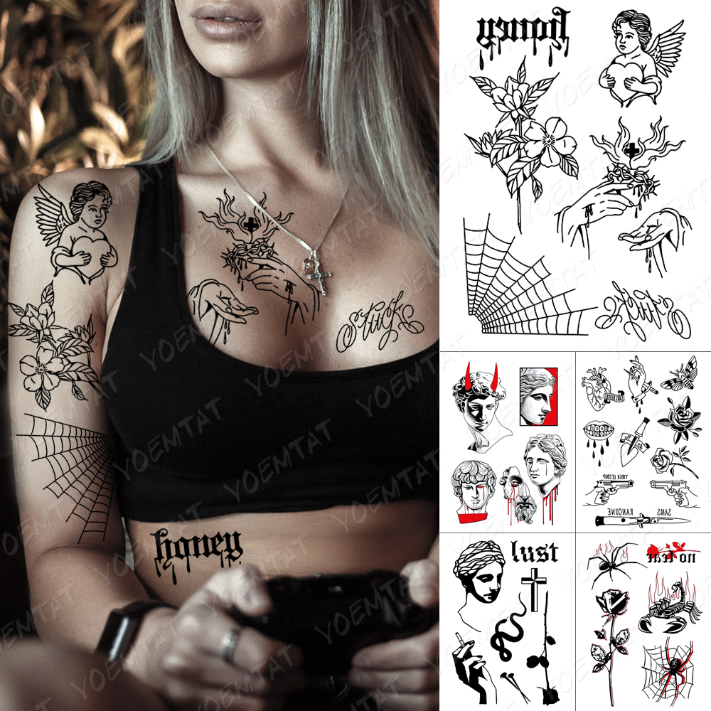 Best of Waterproof Temporary Tattoo Sticker Spider Web Cupid Angel Jesus Old School Flash Tatto Women Gun Rose Body Art Fake Tattoos Men Reviews & Tips