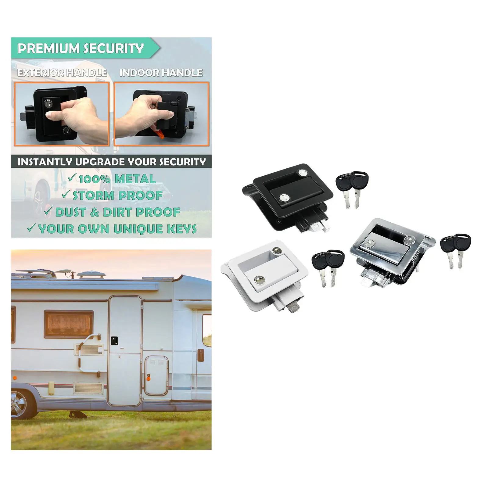 Metal Caravan Camper RV Door Latch Locks Set for Travel Trailers, Premium
