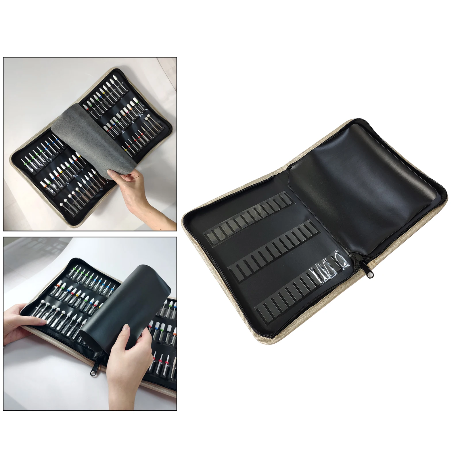 Portable Folding Manicure Nail Art Drill Bits Display Holder Storage Bag
