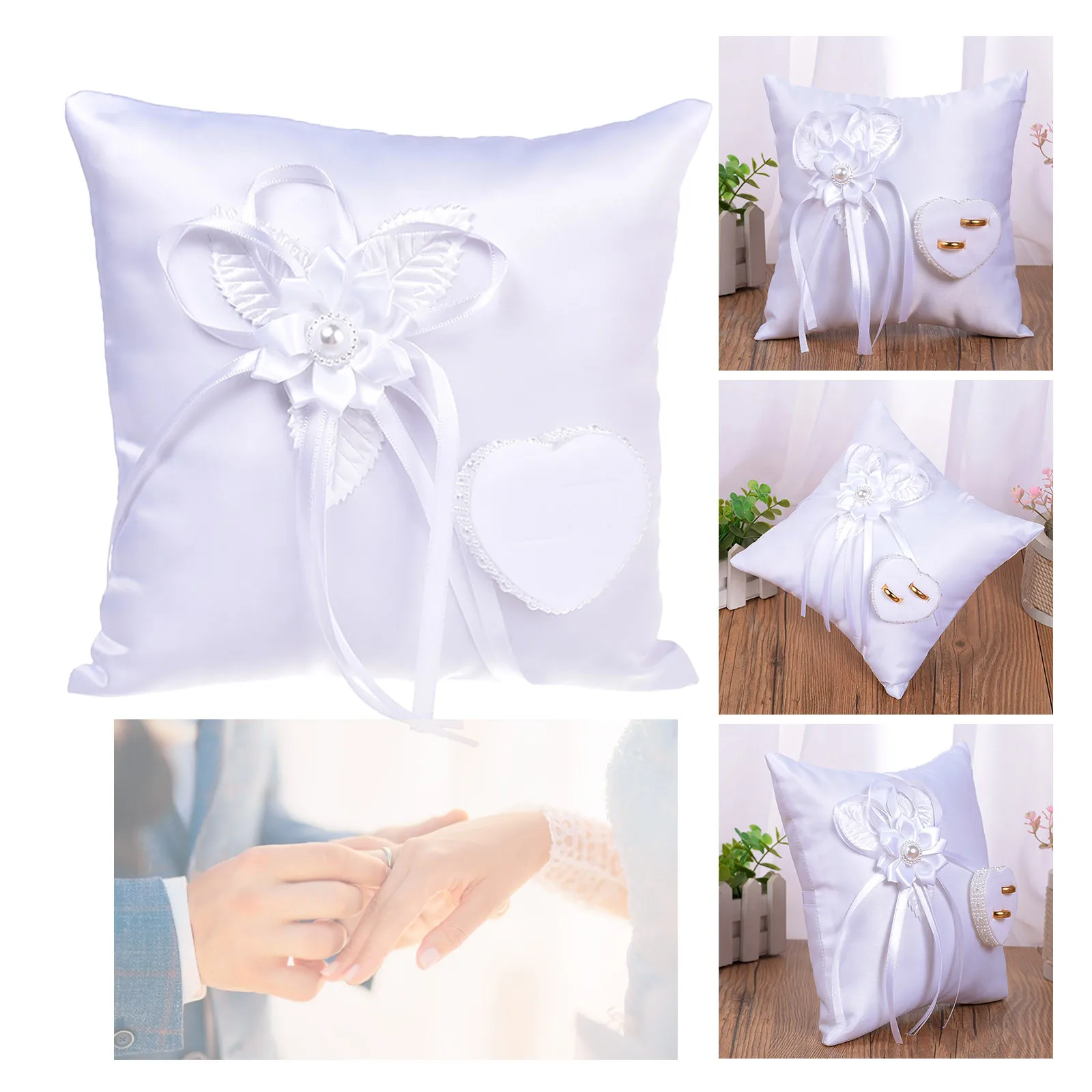 Romantic Ring Cushion Pillow Bridal Wedding Ceremony Pocket Ring Pillow Bearer 