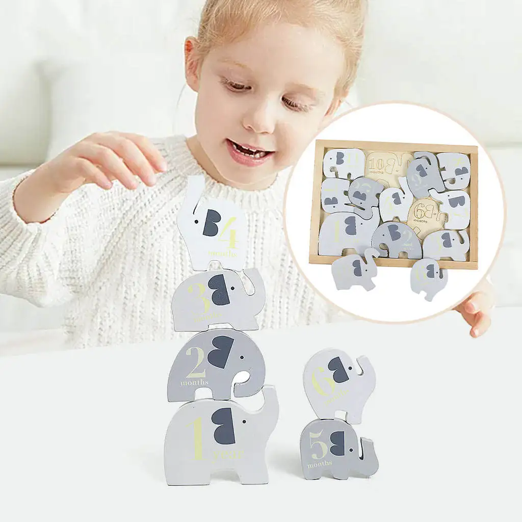 12 Pieces Wooden Elephant Puzzle Educational Toy Gift Develop Hand-on Skill