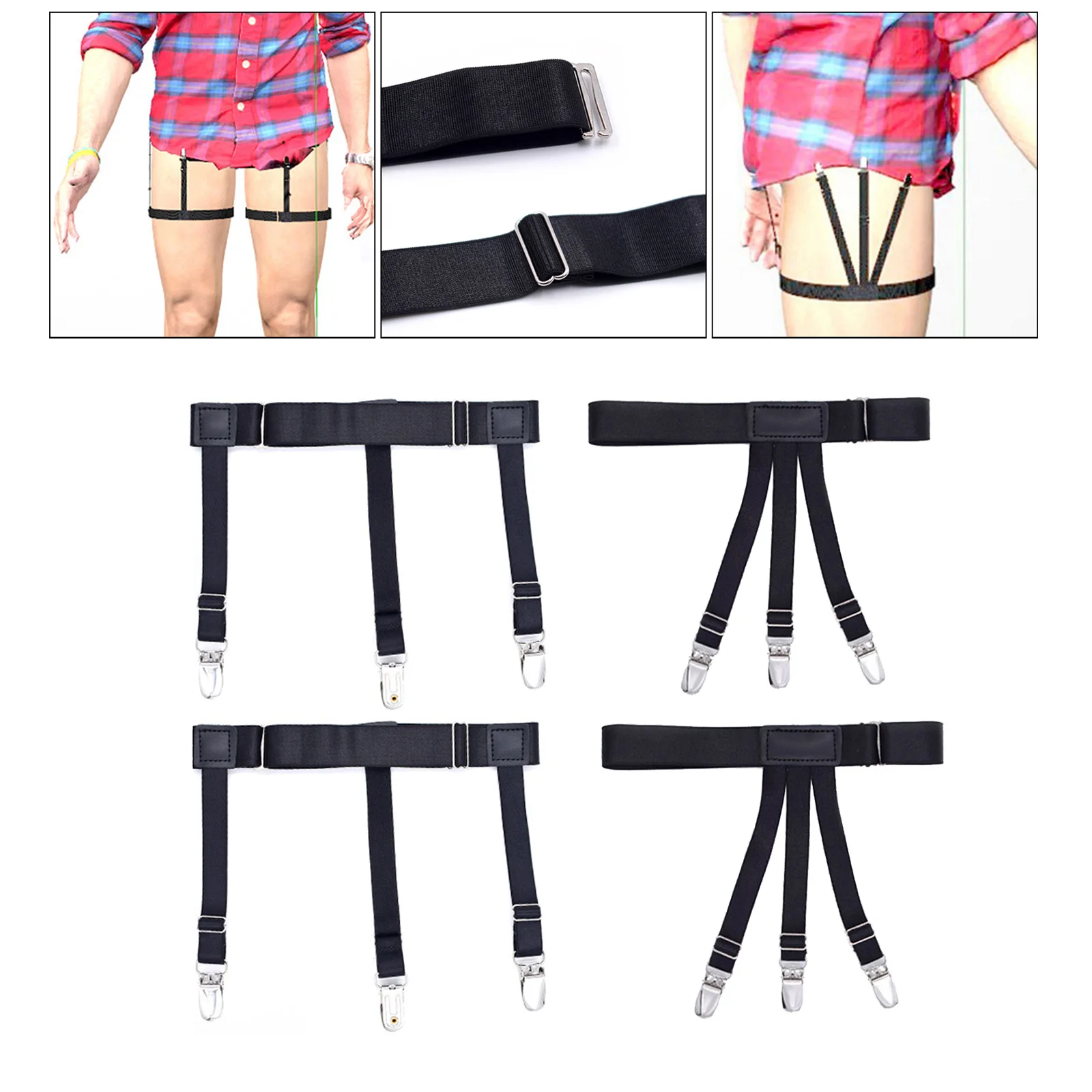 2x Shirt Stays Suspenders Leg Garters Adjustable Elastic  Men Women