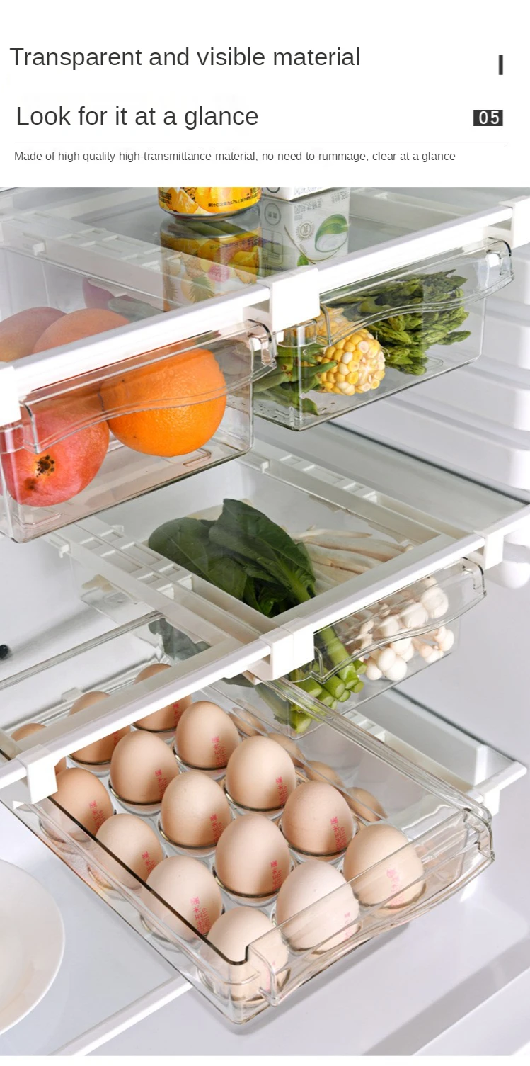 plástico claro organizador de geladeira slide sob prateleira gaveta caixa rack titular geladeira gaveta cozinha frutas caixa armazenamento alimentos