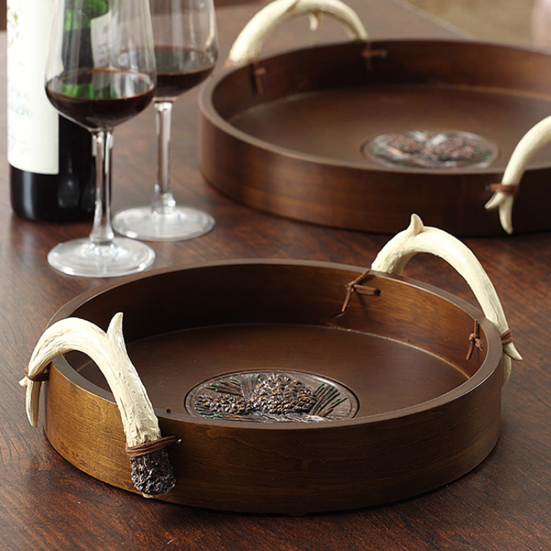 American Solid Wood Tray Round Tea Tray Home Dining Tray Snack Tray