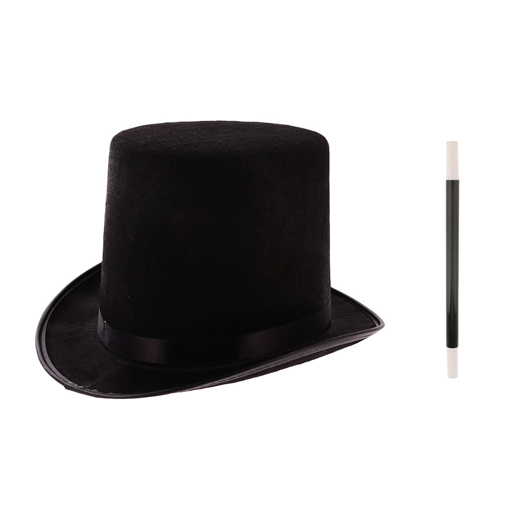 Magician Fancy Dress Costume Set Black Top Hat & Magic Wand Props Wizard Witch Dress Up For Unisex Adults
