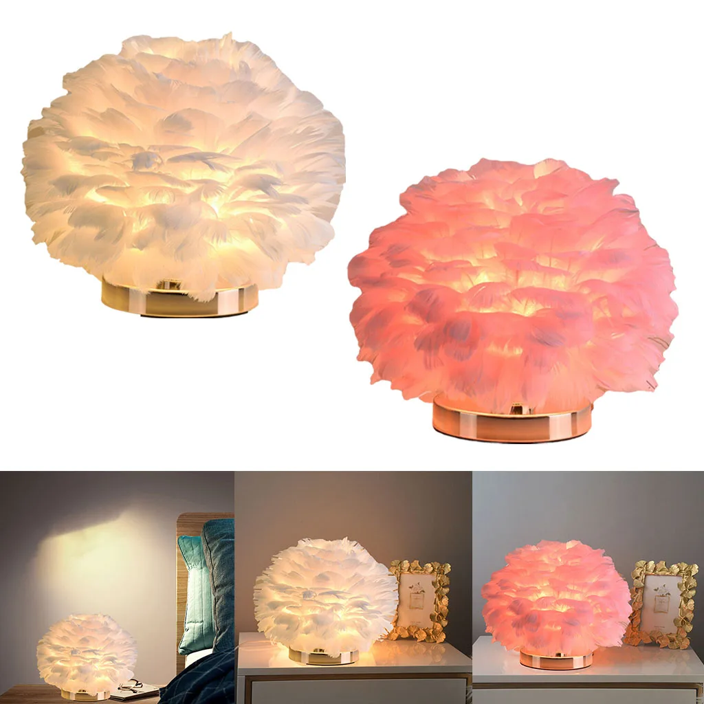 Feather Table Lamp Elegant Tabletop Bedside Suitable Soft Lighting Office Porch Hallway Bedroom Decor US Plug