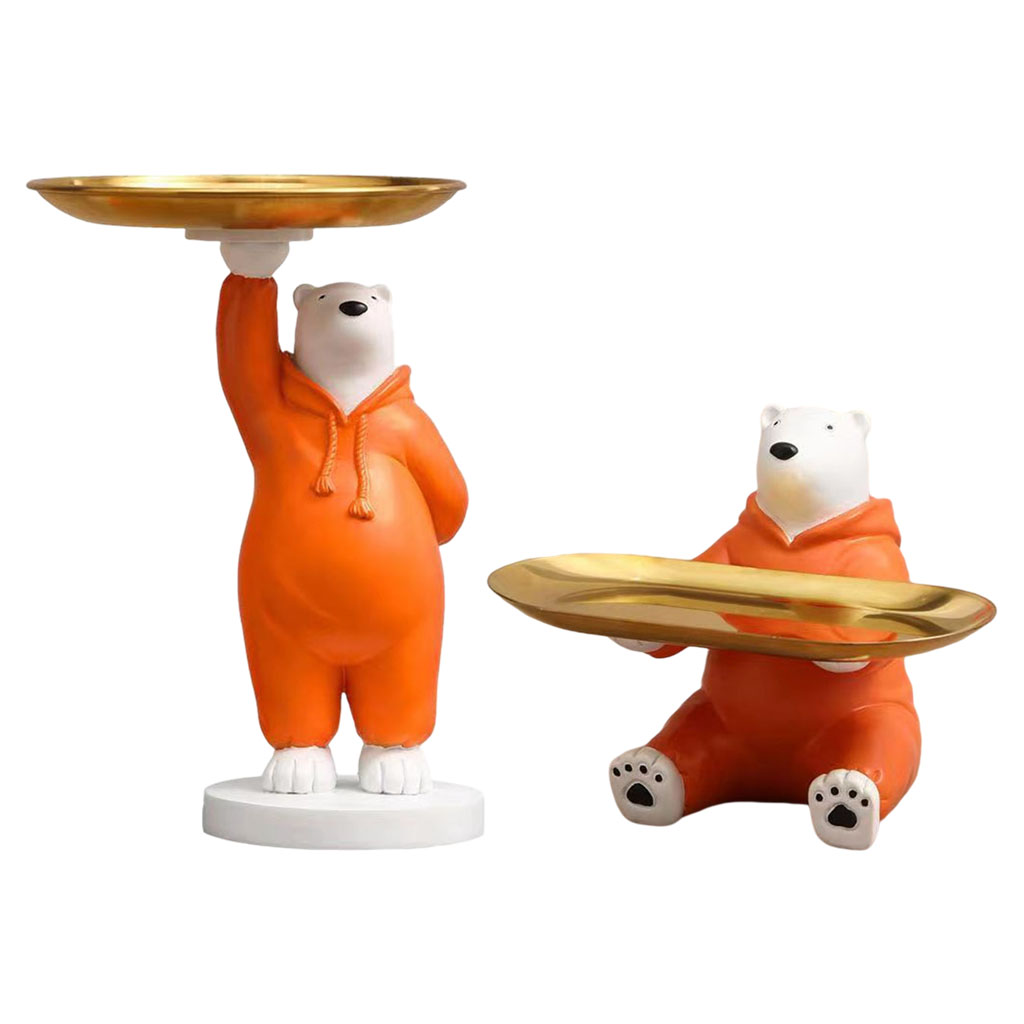Nordic Polar Bear Sculpture Bear Statue Storage Tray Table Decoration Gift Key Glasses Coin Jewelry Plate Tray Home Art Statue