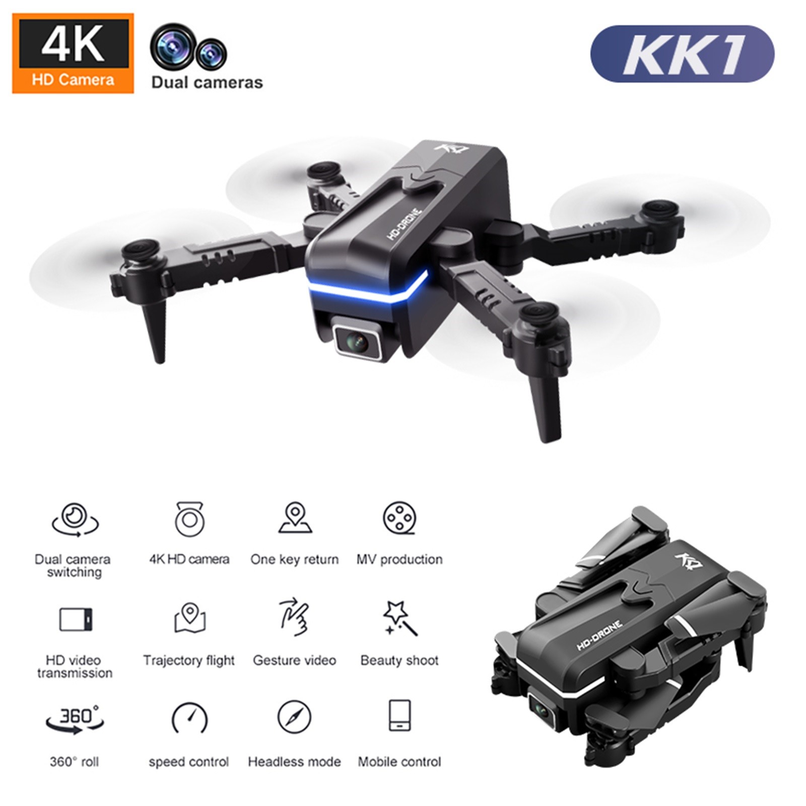 kk1 wifi fpv 4k camera rc drone