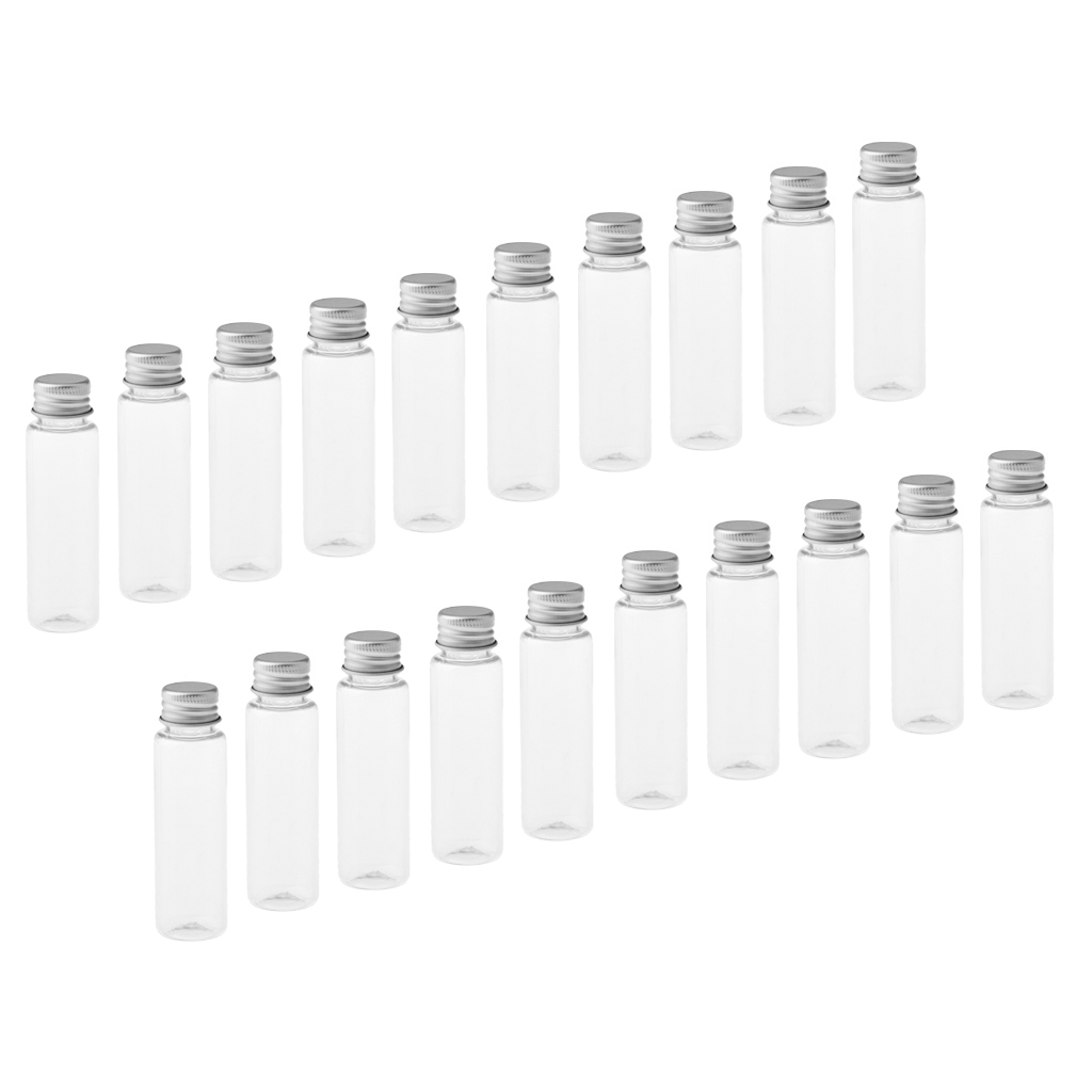 20Pcs Plastic Refillable Travel Bottles Aluminum Screw Caps Container 30ml