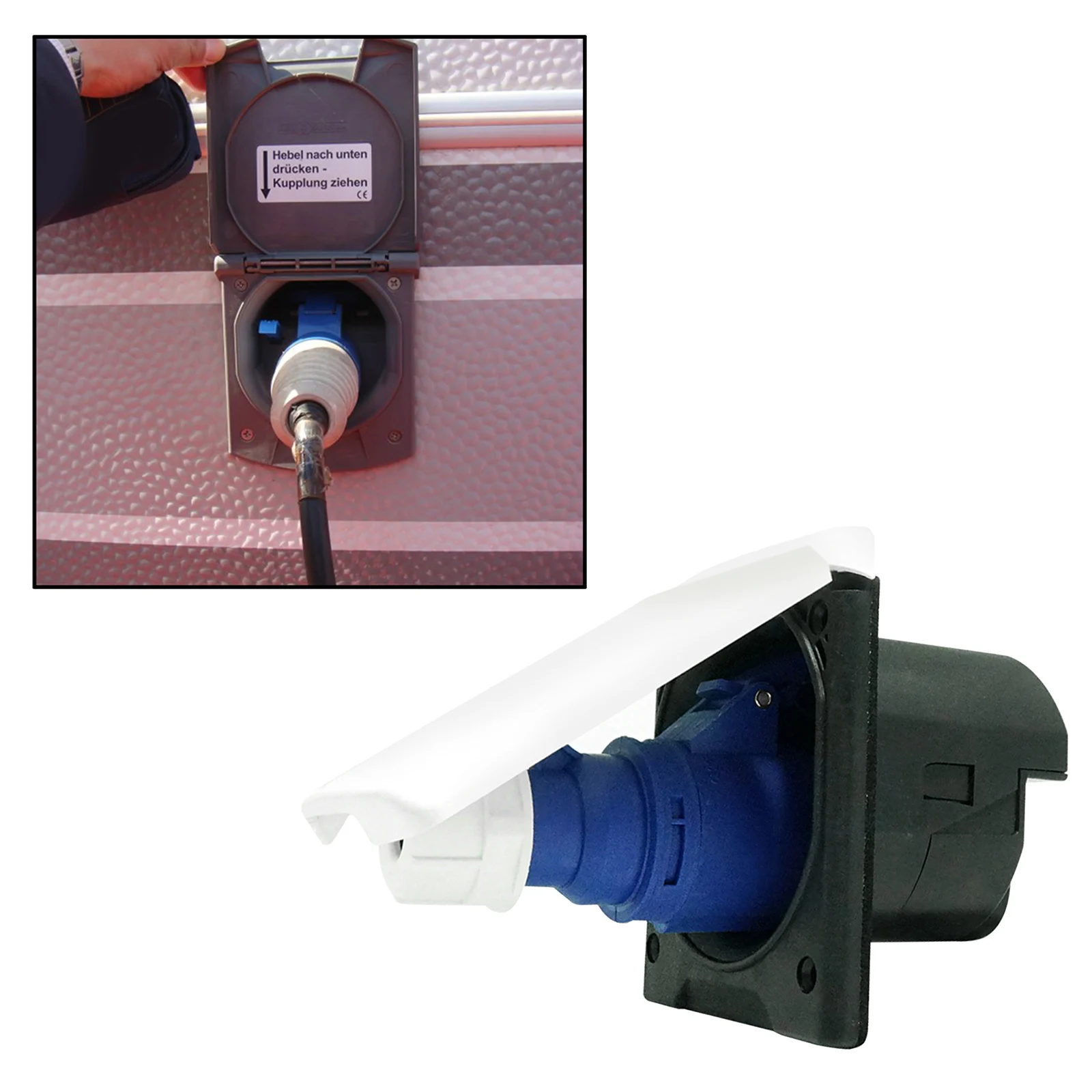 Trailer Camper RV External Power Outlet Plug & Socket 220V 16A With Cover, Waterproof