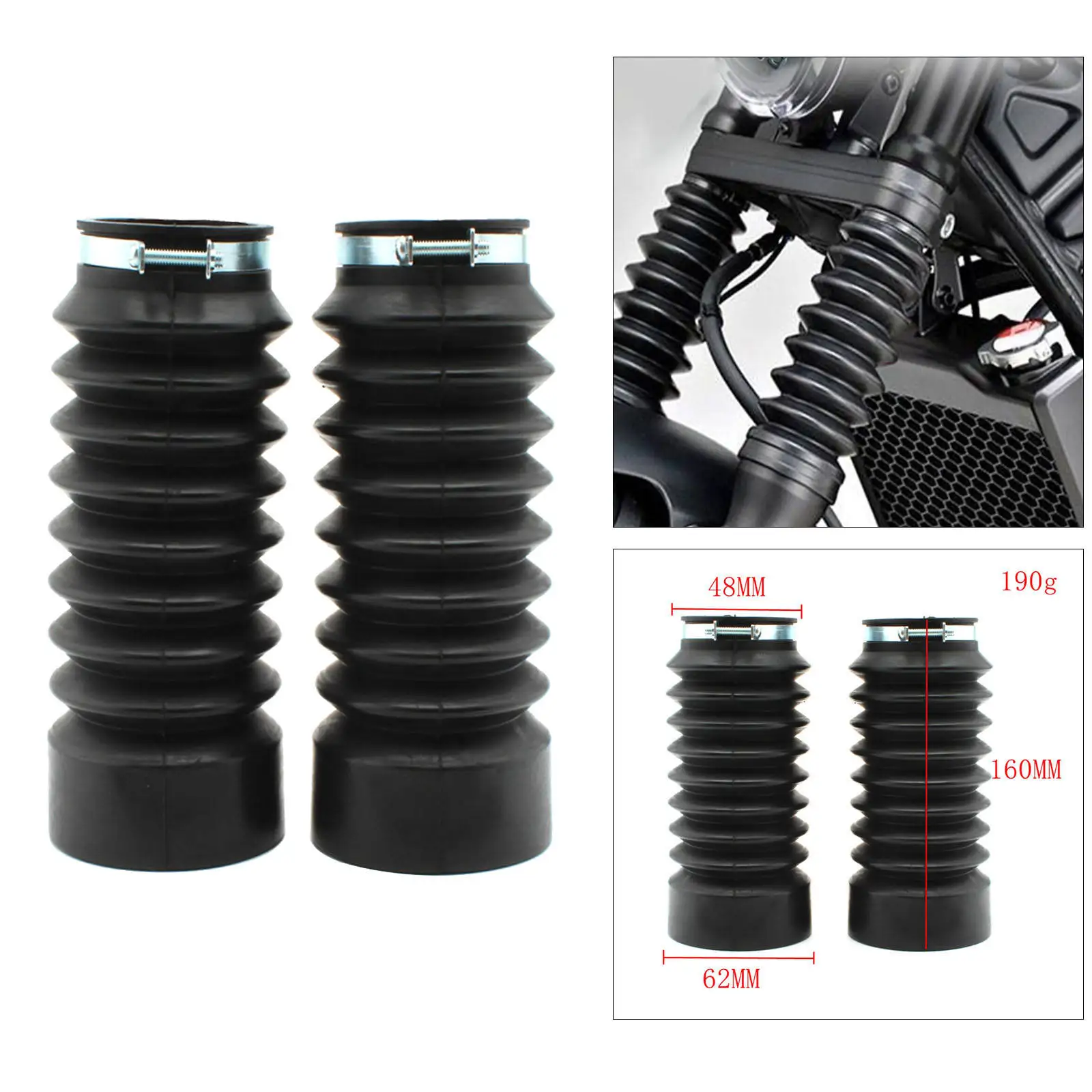 2x Rubber Motorcycle Front Fork Dust Cover Gaiters Gaitors Boots Shock Absorber 
