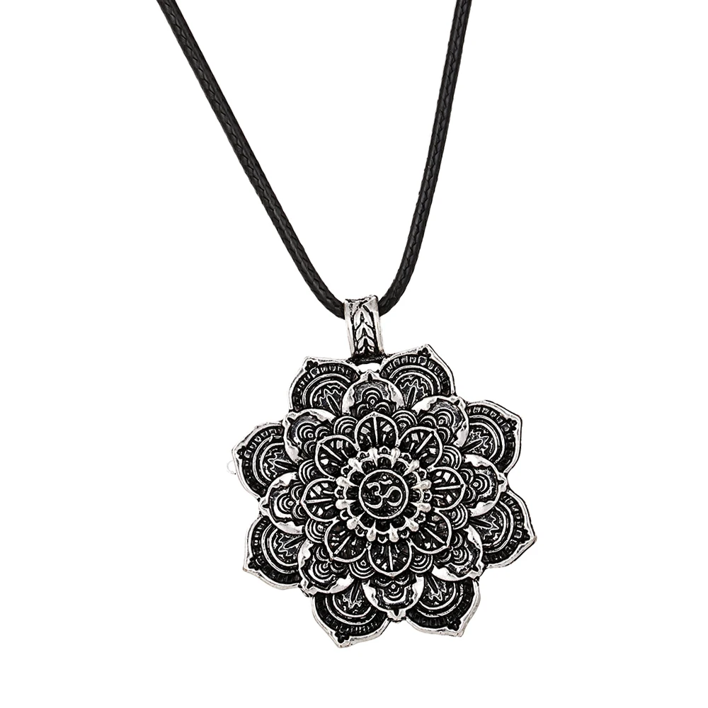 Vintage  Lotus Flower Pendant Amulet Necklace Mens Jewelry