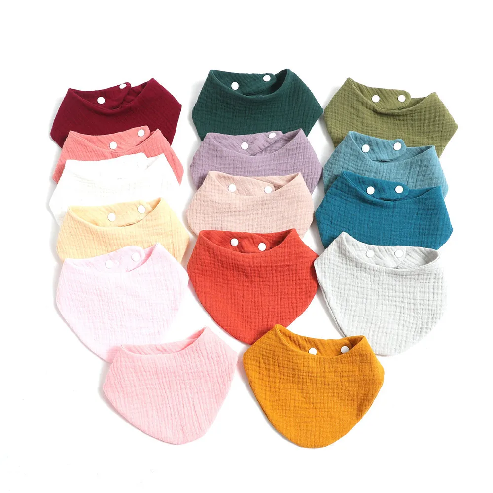 3Pcs/Lot  Baby Bibs Muslin Cotton Stuff Newborn Solid Color Snap Button Soft Triangle Saliva Towel Burp Cloth Feeding Drool Bibs born baby accessories	
