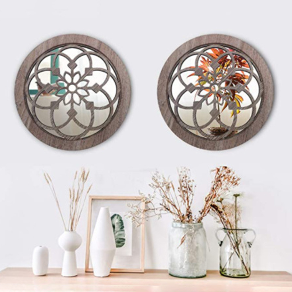 2x Chic Wall Decorative Mirror Accents Round Gorgeous Rustic LivingRoom Barn Kitchen Entry Garden Backyard Hotle Home Park Decor