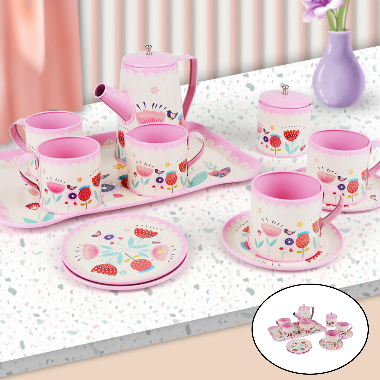 12 PCS Toy Tea Set - Pretend Tea Party Set for Little Girls, for Age 3 4 5 6 7 Year Old Toddler Child Girl Boys