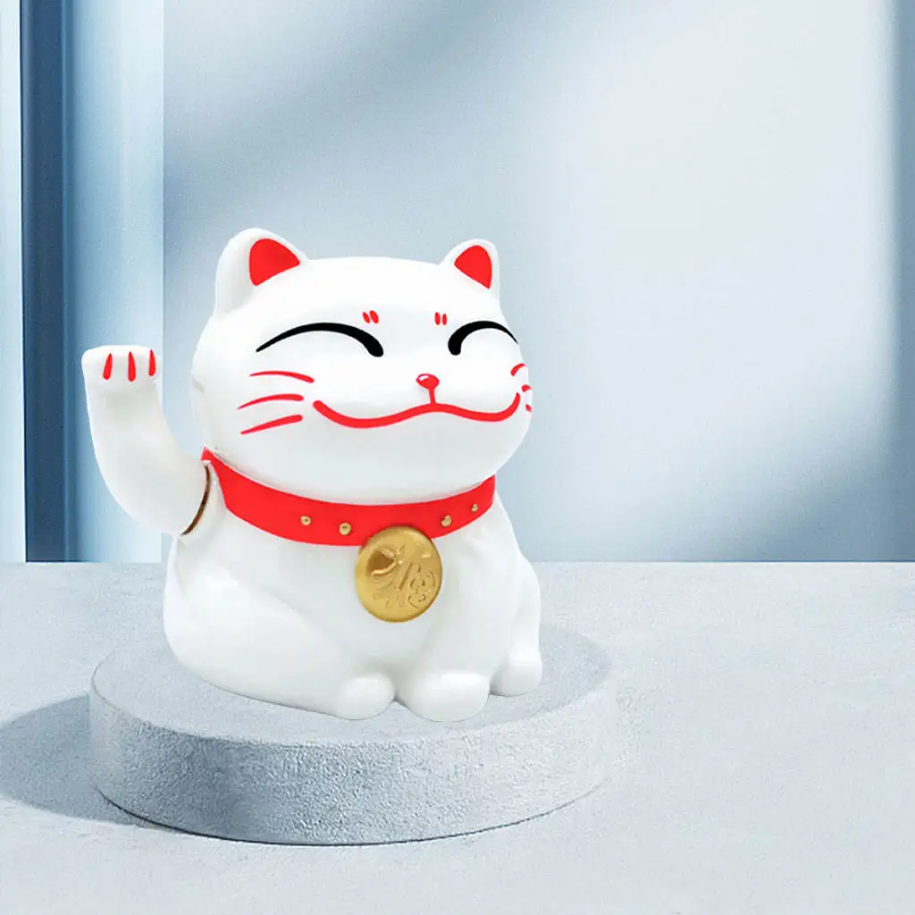 Adorable Lucky Cat Desk Table Top Office Car Dashboard Display Plastic Waving Fortune Cat Feng Shui Doll