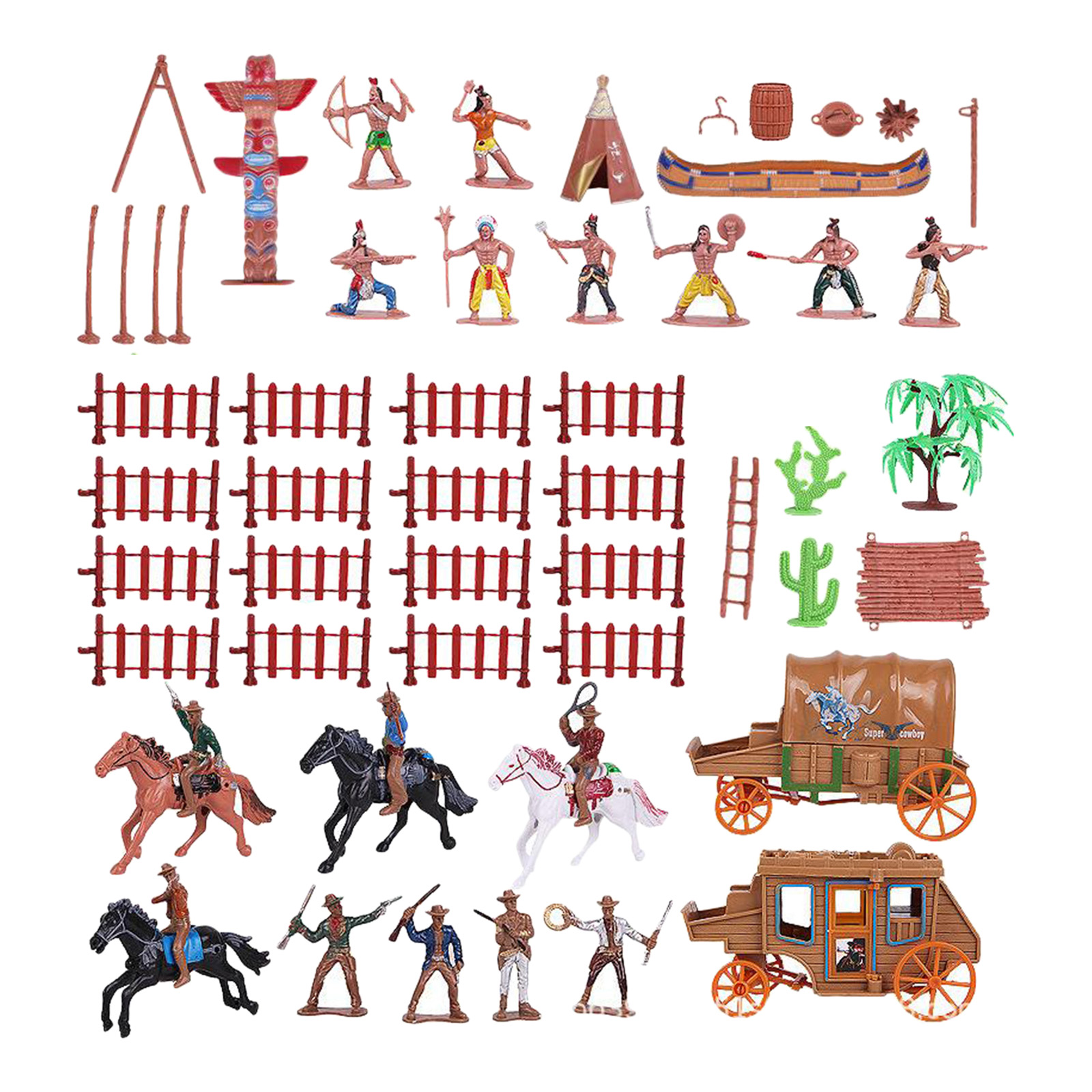 Western Cowboy Native Indian Figure Soldiers Toys Model Dollhouse Decorations Carriage Simulation Lifelike Kids Children Toys