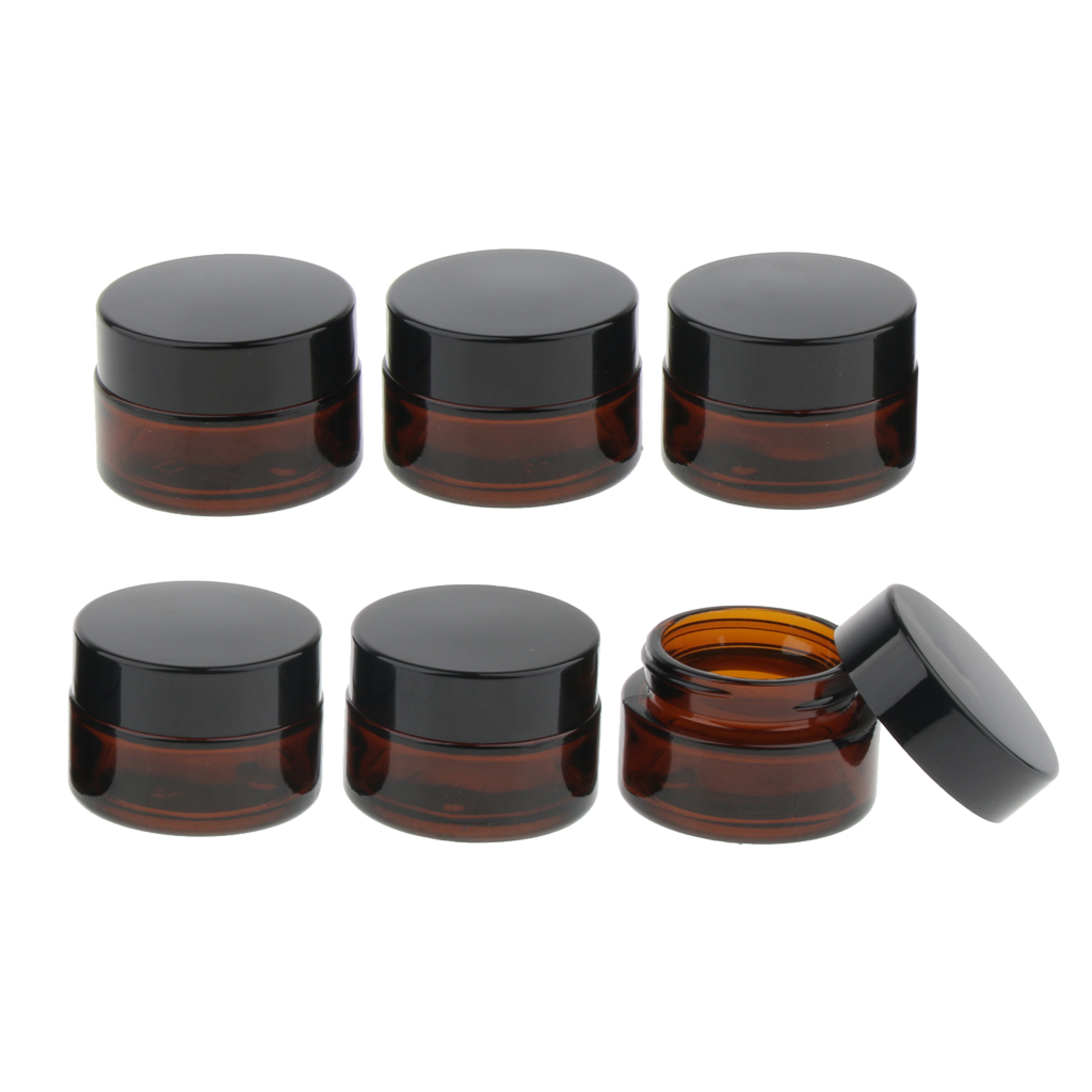 6Pcs Cosmetic Containers Glass Jars Amber Glass Vials Face Cream 15g/20g/30g