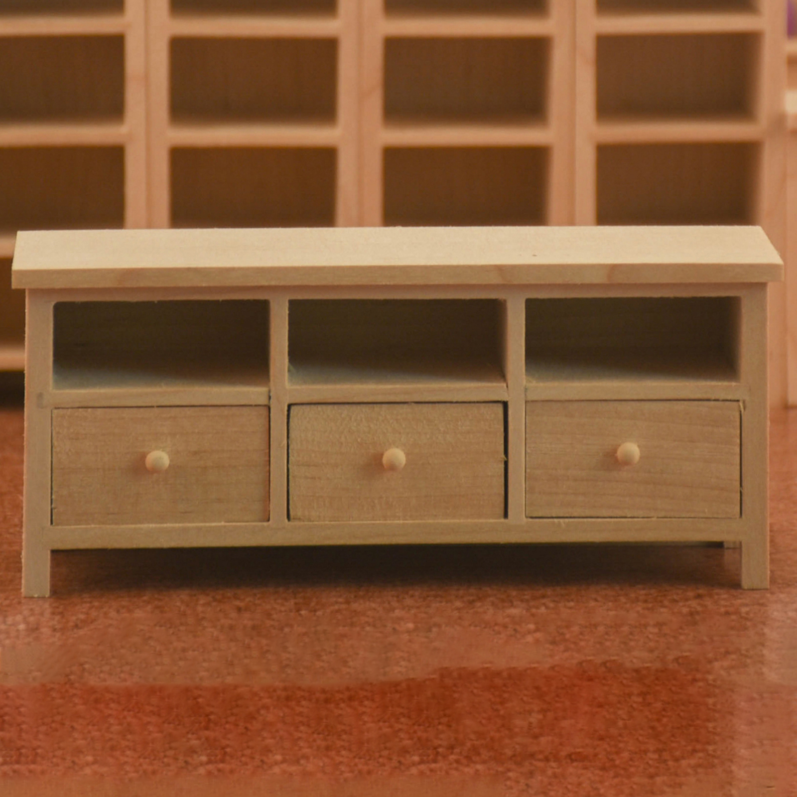 1/12 Dollhouse Handcraft Unpainted Birch Wooden 3-Lattice Cabinet Storage for Bedroom Furniture Set Life Scene Decorative Toy